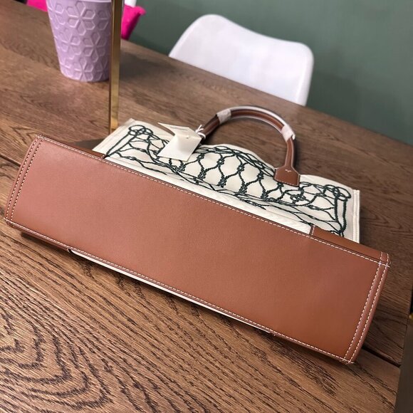 NWT! NEW! Tory Burch Small Ella Tote- Printed Ivory Abstract Rope Logo Women - Picture 6 of 10